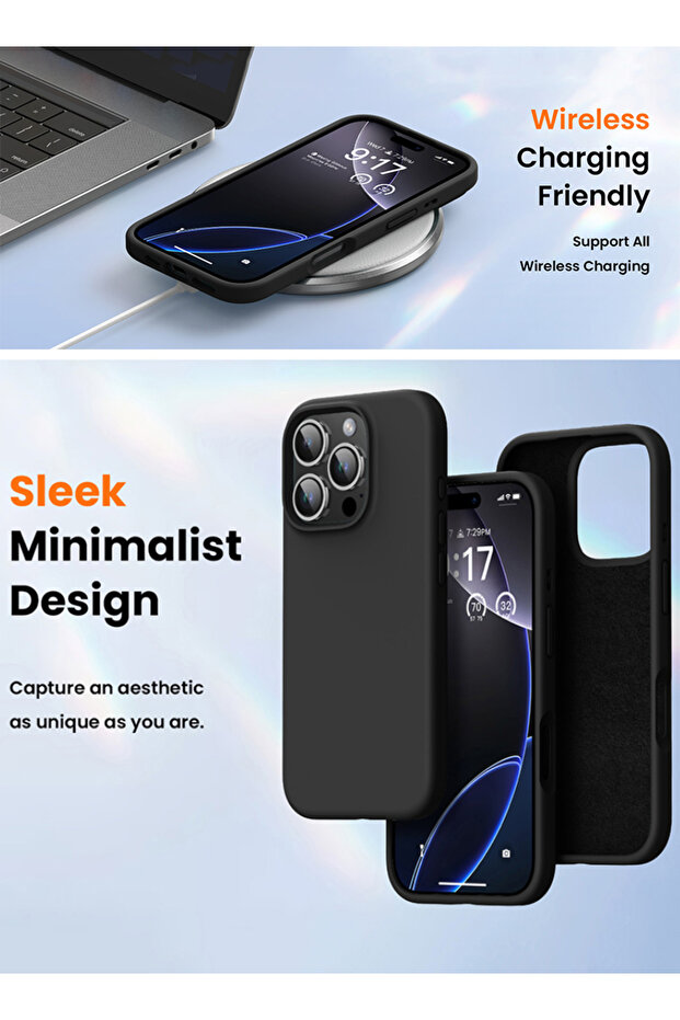 غطاء حماية سيليكون سائل مقاوم للصدمات لهاتف iPhone 16 Pro أسود - Einstein - 7