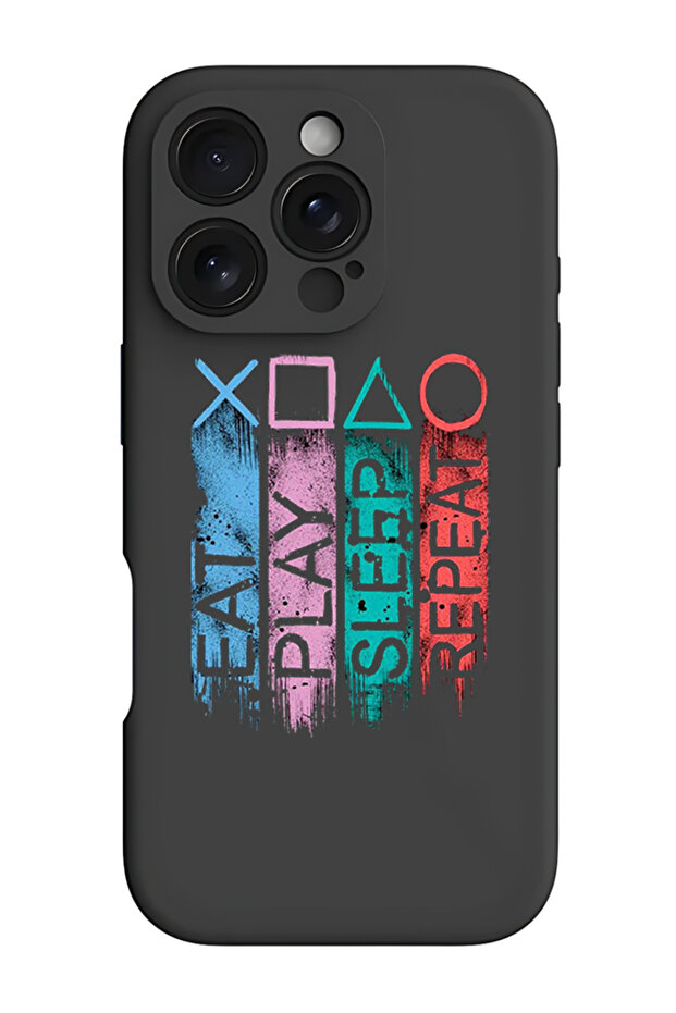 iPhone 16 Pro Max Black Protective Liquid Silicone Shockproof Case - Eat play sleep