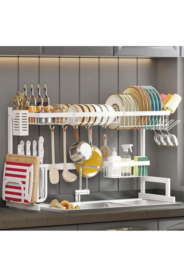 Adjustable Dish Drying Rack Organizer, Premium White - 1