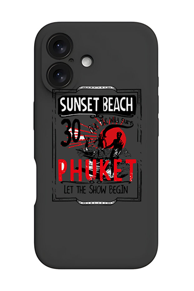 iPhone 16 Plus Black Protective Liquid Silicone Shockproof Case - Sunset Beach