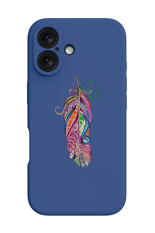 iPhone 16 Plus Blue Protective Liquid Silicone Shockproof Case - Feather - 1