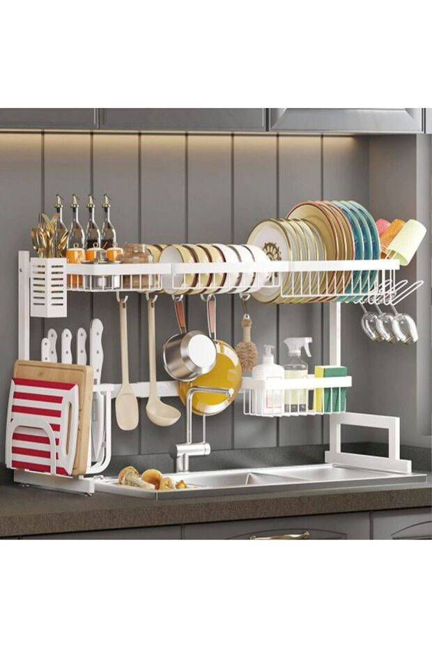 Adjustable Dish Drying Rack Organizer, Premium White - 2