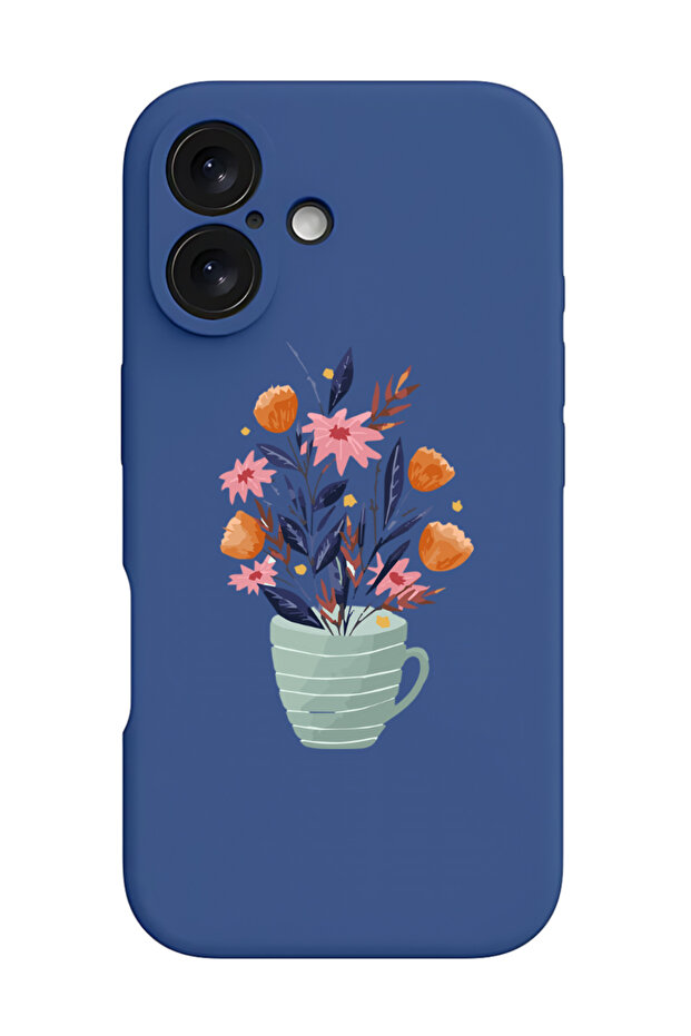 iPhone 16 Plus Blue Protective Liquid Silicone Shockproof Case - Cup of Flower