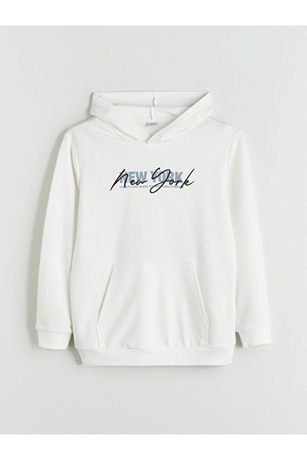 Ekru Kapüşonlu Erkek Çocuk Eşofman Takım - 2