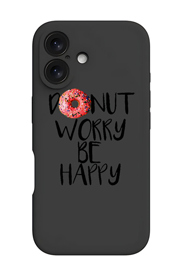 iPhone 16 Plus Black Protective Liquid Silicone Shockproof Case - Donut worry be happy