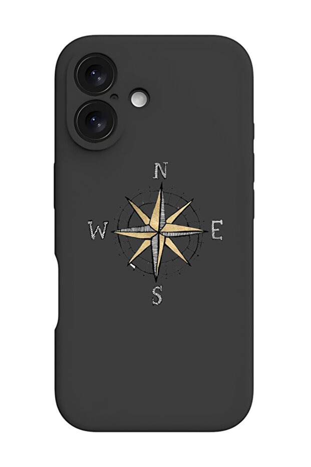 iPhone 16 Plus Black Protective Liquid Silicone Shockproof Case - Compass - 1