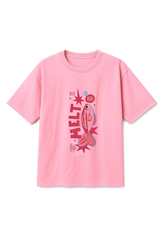 Oversize Pink Unisex Fish Fish Printed T-Shirt T-Shirt