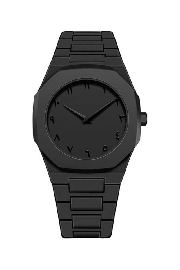 Arabic Aura Mens Watch with Arabic Numerals Matte Black Minimalist Analog Watch for Men