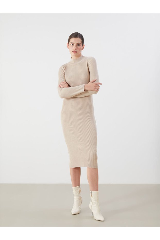 Esvab • Modern & Distinctive Half Fisherman Roba Collar Knitwear Dress