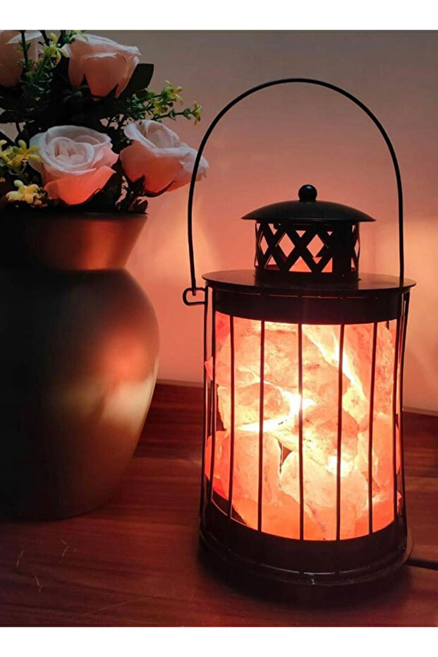 Steel Lantern Himalayan Pink Salt Lamp – 5kg Big Size | for Air Purification & Home Décor