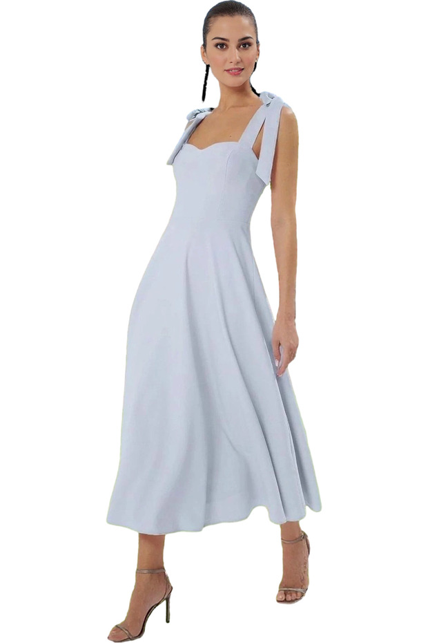 Women's A-Line Midi Evening Dress with Lace-Up Straps Zarifane Woven Fabric Special Occasions Daily Use