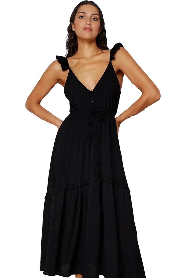 Women's Maxi Dress V Neck Ruffled Beach Dress Summer Casual Design Summer Indispensable
