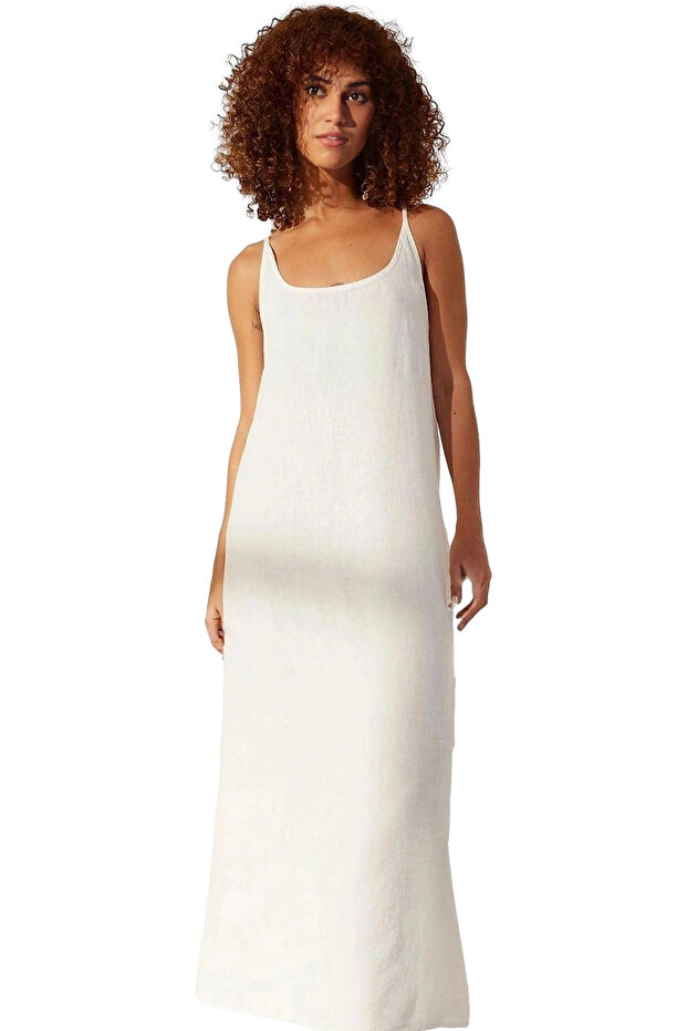 Women Maxi Linen Dress Shift Mold V-Neck Casual Summer Style Weekend Durable Material