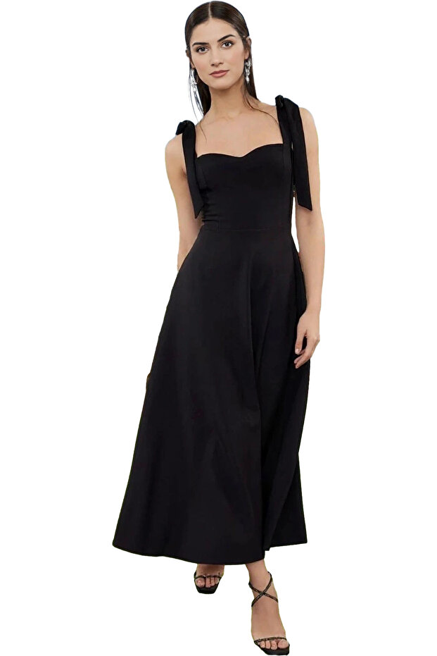 Women's A-Line Midi Evening Dress with Lace-Up Straps Zarifane Woven Fabric Special Occasions Daily Use