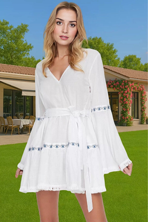 Women's Summer Mini Beach Dress Cotton Voile Woven Smocked Sleeves Elegance Indispensable in Summer