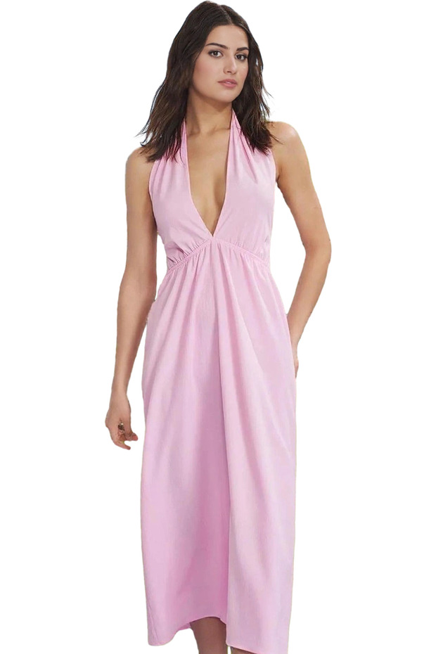 Women's Maxi Dress V Neck Bubble Crepe Woven Summer Casual Stylish Beach Summer Indispensable
