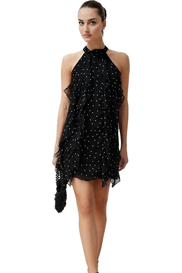 Women's Chiffon Mini Dress Polka Dot Pattern Halter Neckline Summer Comfortable Daily Durable Material