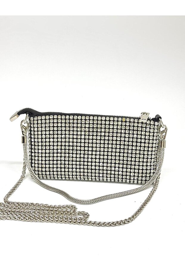 Women's Luxury Stone Diamond Black Evening Dress Clutch Chain Strap Hand Wedding Engagement Evening Bag