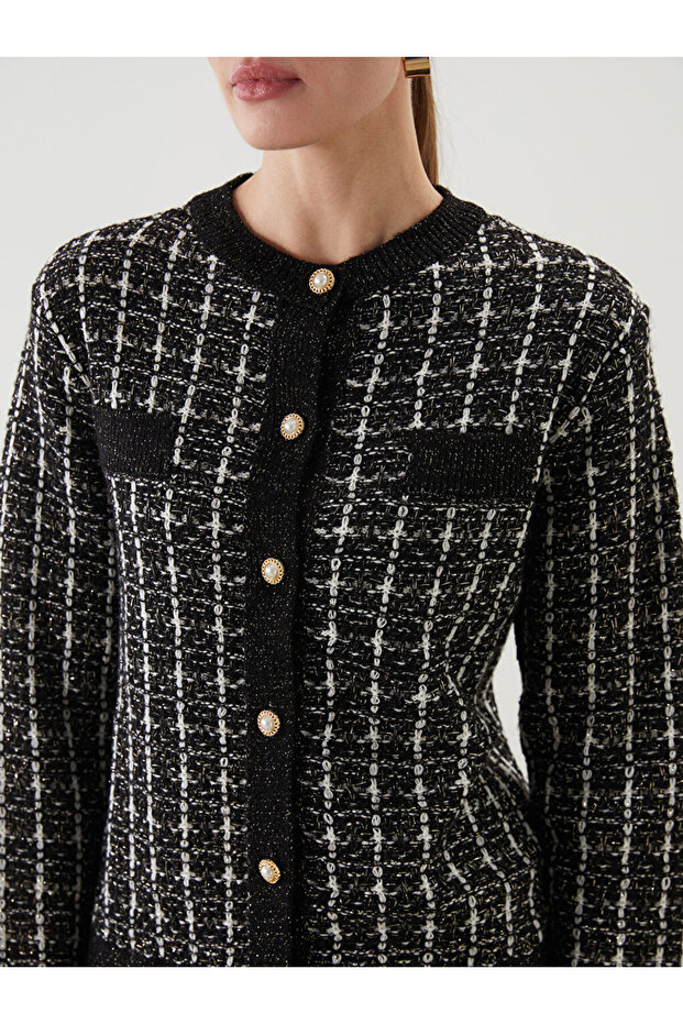 Shining Store'dan Işıltılı Seçimler | Bisiklet Yaka Desenli Kadın Triko Hırka - 4