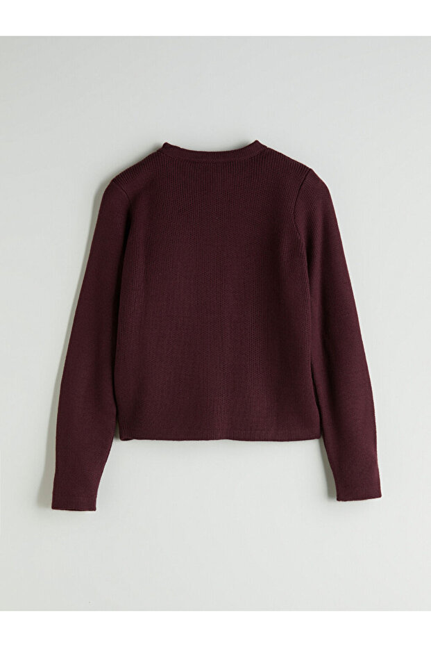 Mürdüm Bisiklet Yaka Kadın Triko Hırka - 7