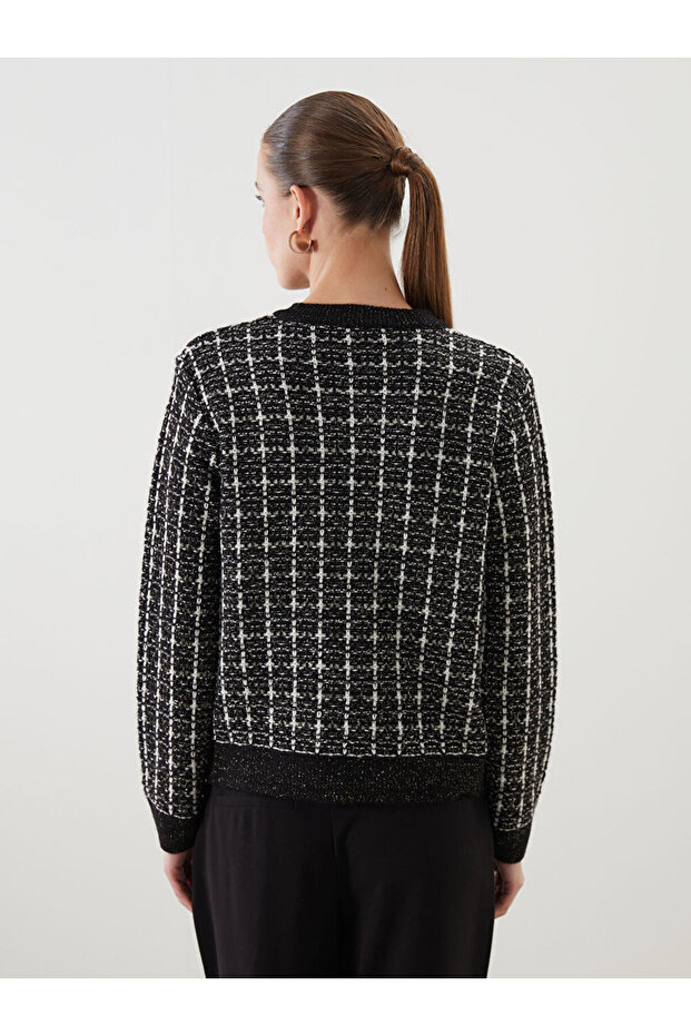 Shining Store'dan Işıltılı Seçimler | Bisiklet Yaka Desenli Kadın Triko Hırka - 5