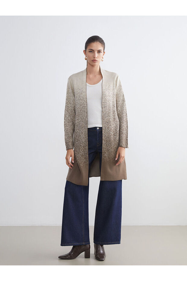 Shining Store'dan Işıltılı Seçimler | Şal Yaka Desenli Kadın Triko Hırka - 2