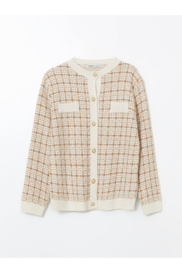 Crew Neck Patterned Women's Knitwear Cardigan
