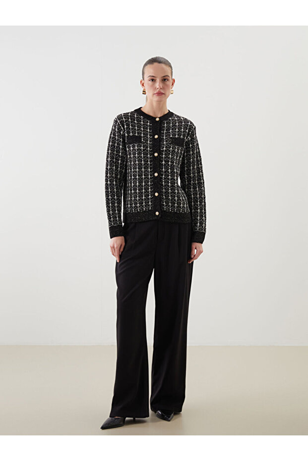 Shining Store'dan Işıltılı Seçimler | Bisiklet Yaka Desenli Kadın Triko Hırka - 3