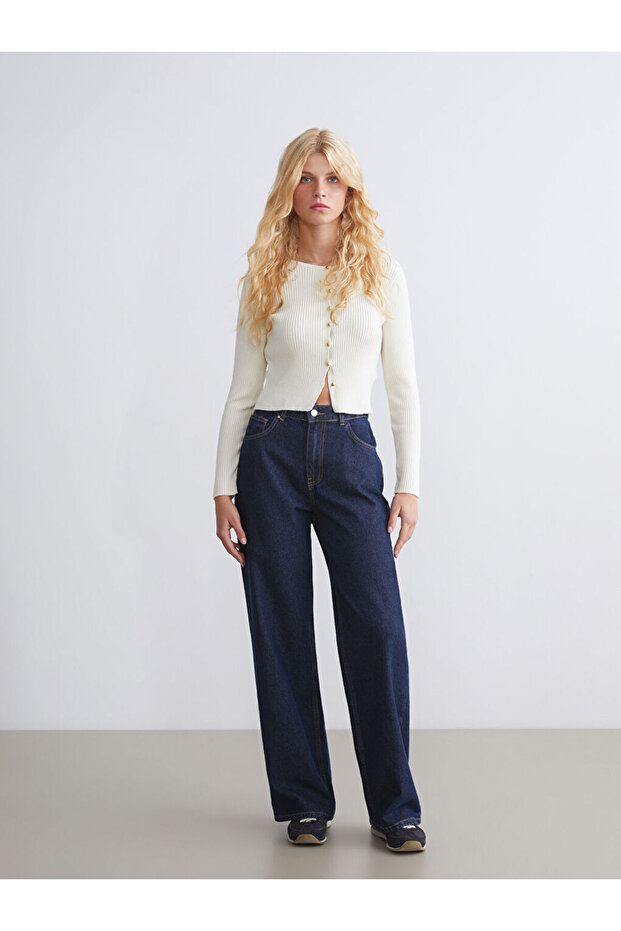 Bej Bisiklet Yaka Kadın Triko Hırka - 2