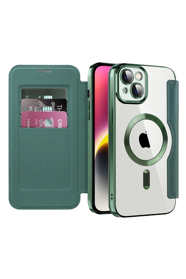 IPhone 14 Case - SmartMag Book Case - Green - 1