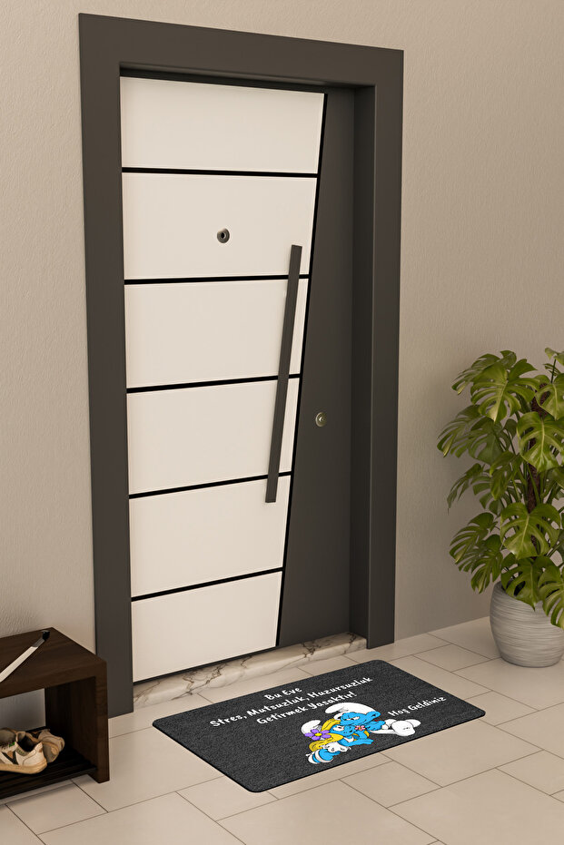 Yüksek Kaliteli Dijital Baskı Siyah, Şirine, Stres Getirmek Yasaktır Temalı Kapı Önü Paspası - 4