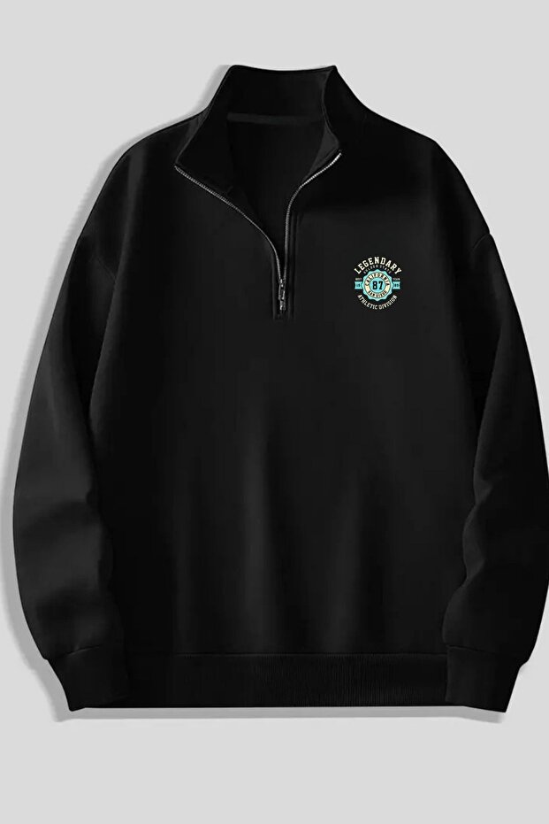 Legendary Printed Half Zipper Stand Collar 3 Thread Thick Winter Women'S/Men's Unisex Sweatshirt