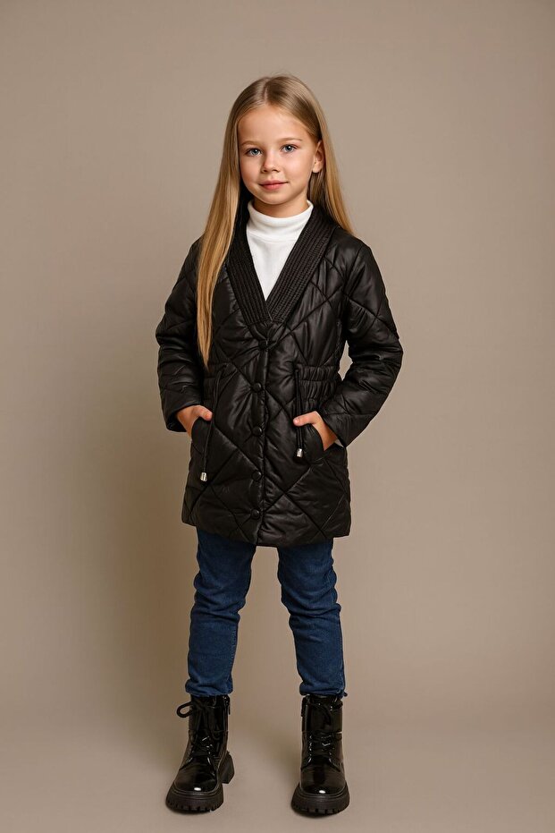 Jesika Fabric Fiber Coat, Half Fisherman Long Sleeve and Denim Pants 3-Piece Combination