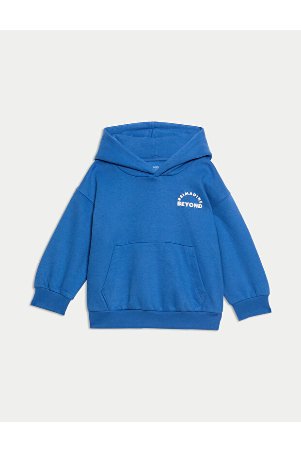 Pamuk Karışımlı Sloganlı Kapüşonlu Sweatshirt (2-8 Yaş) - 1