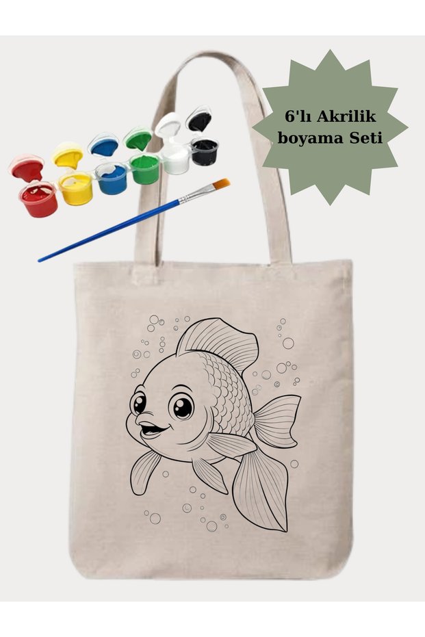 Painting Set Fish Painting Bag Hobby 35*40 Raw Cloth Bag Painting Kindergarten Children Activity Painting