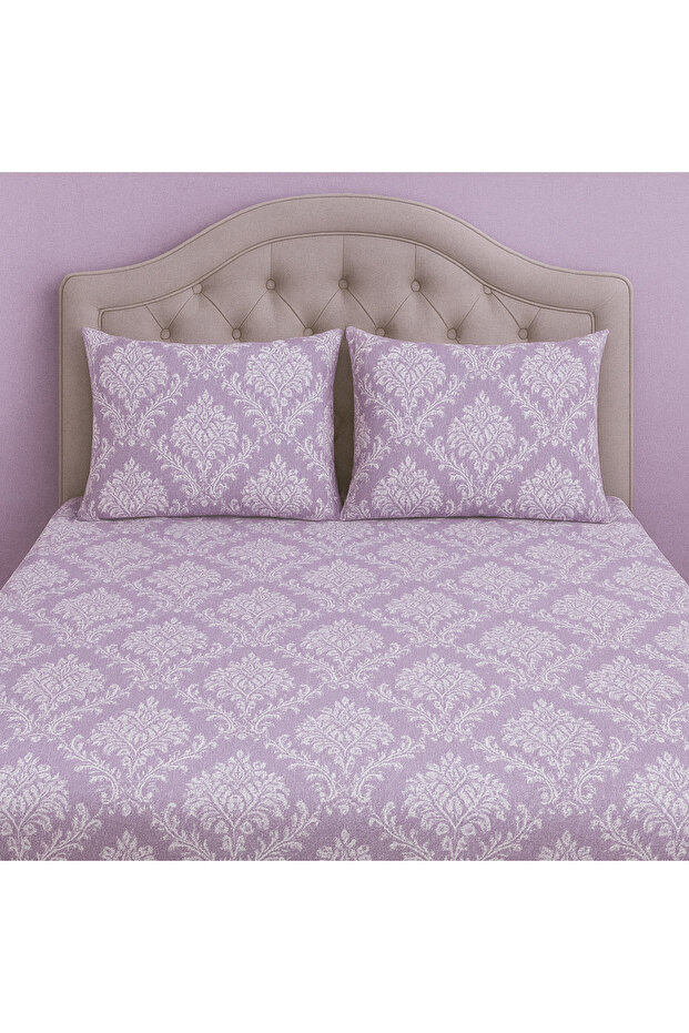 ملاءة مطاطية قطنية مزدوجة + 2 قطعة من أغطية الوسائد طقم سرير متين منقوش - 1