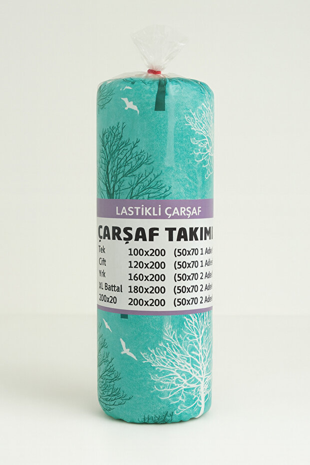 ملاءة مطاطية قطنية مزدوجة + 2 قطعة من أغطية الوسائد طقم سرير متين منقوش - 2