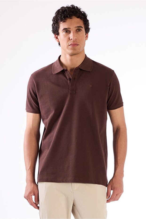 Men's Slim Fit Polo Collar Brown T-Shirt