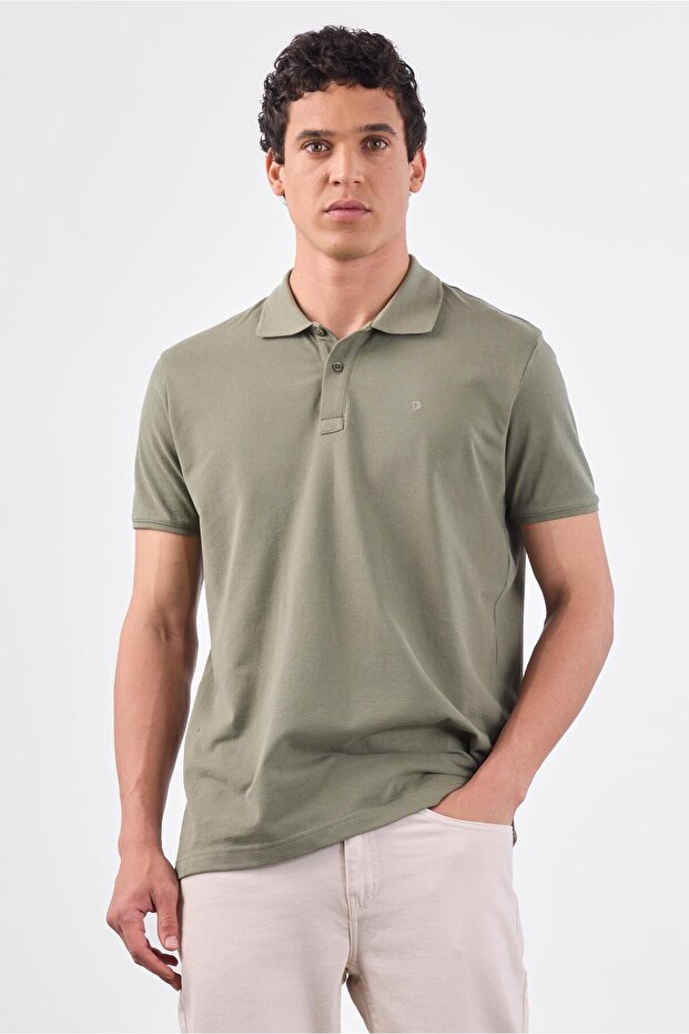 Men's Slim Fit Polo Collar Khaki T-Shirt