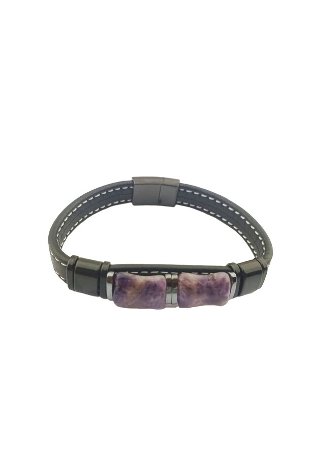 316L Stainless Steel Natural Stone Leather Men's Bracelet