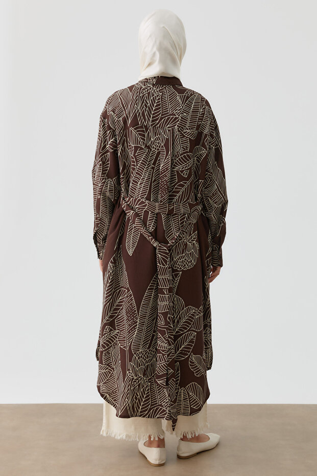 Yaprak Desenli Tunik - Kahve - 5