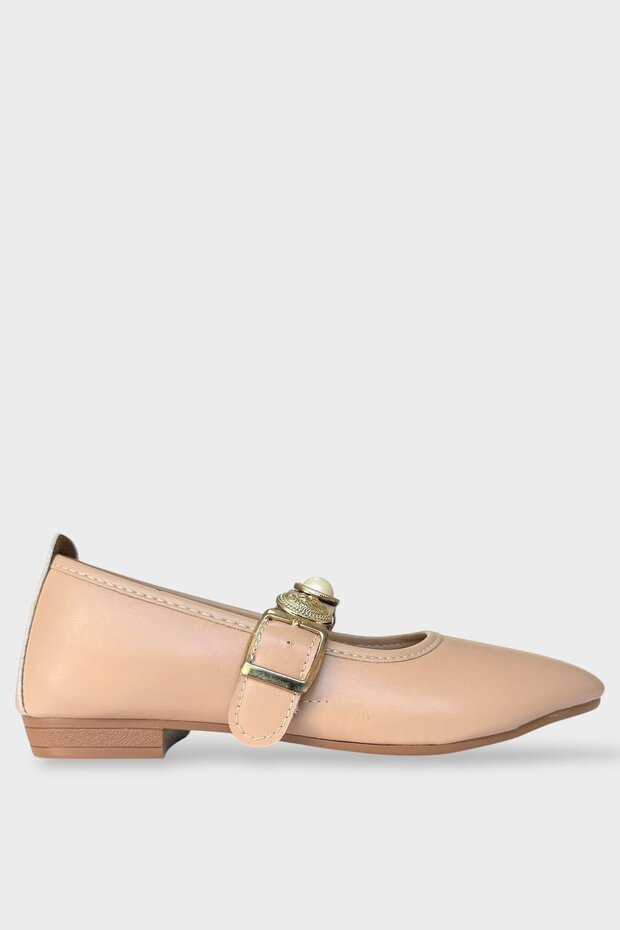 Women's Pearl and Seal Accessory Strap Ballerina Beige