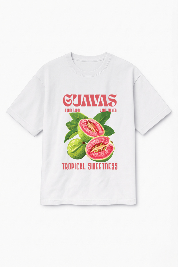 Oversize White Unisex Guavas Printed T-Shirt T-Shirt