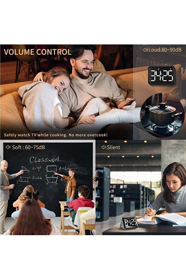 Digital Kitchen Timer,Magnetic with Large LED Display,2 Brightness,Loud Volume,Easy for Home Use - 5