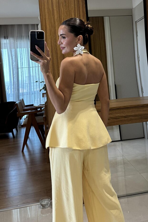 Pascal Sarı Gold Aksesuarlı Peplum Bluz - 3