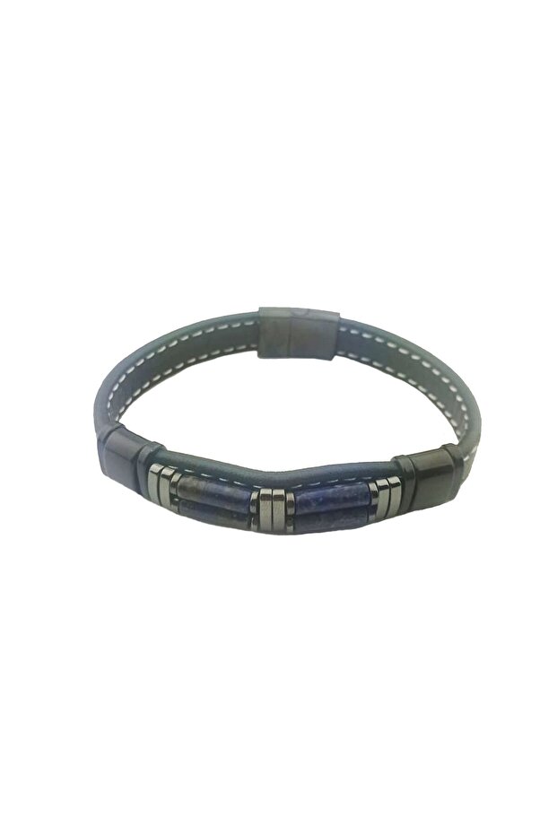 316L Stainless Steel Natural Stone Leather Men's Bracelet