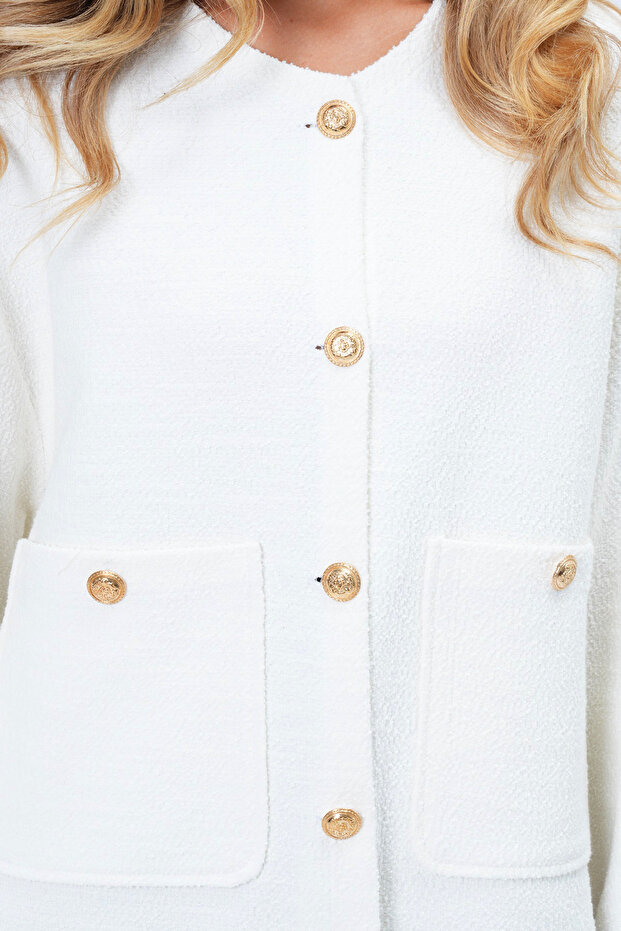 Dámská bílá bunda s texturou a dvojitými kapsami Alc-X14375 - 5