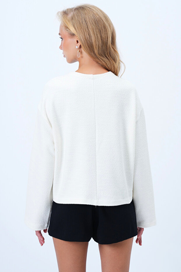 Dámská bílá bunda s texturou a dvojitými kapsami Alc-X14375 - 6