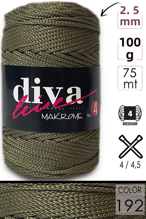 "Good Received" Diva Macrame Rope (No:4) 192 Army Green - 1