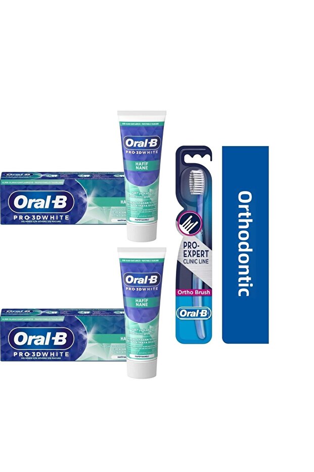 معجون النعناع الأبيض الخفيف ثلاثي الأبعاد 75 مل Oral-B Pro-Expert Clinic Line تقويم الأسنان 35 فرشاة ناعمة 2+1